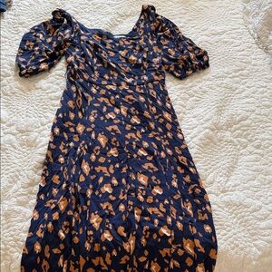 Sandra Darren Navy and Orange Patterned Dress